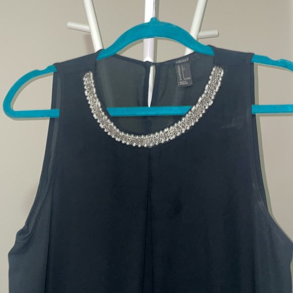 Black tank dress top with pearl on neckline. So comfortable, and flattering! - Picture 3 of 4